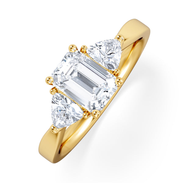 Aurora Lab Diamond Emerald Cut and Trillion 1.70ct Ring in 18K Gold F/VS1